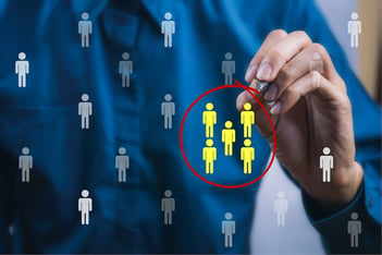 yellow stick figures representing humans circled in red showcasing a financial advisor marketing tip
