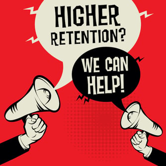 A graphic representation of a financial advisor asking a digital marketing agency for help with client retention