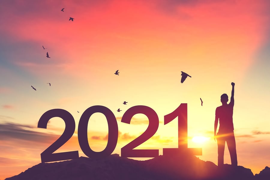 numbers 2021 on a hill in the sunset